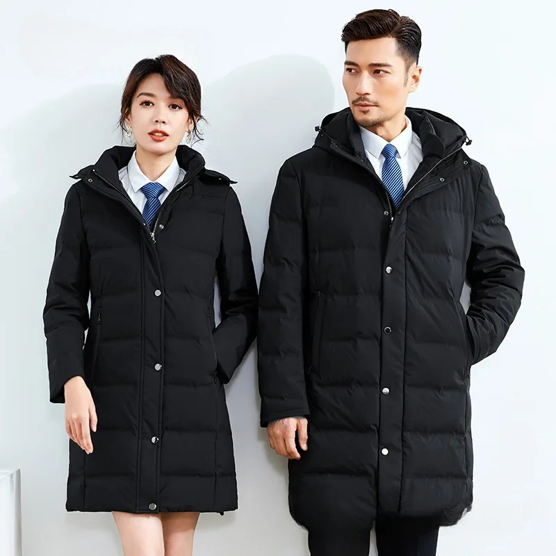 Workwear down jacket 2023 new men's and women's mid length version thickened