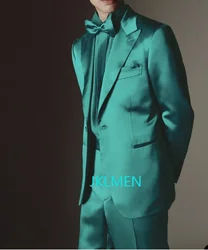 Ternos de cetim de lapela verde pico masculino, desgaste do noivo de casamento de um botão, personalizado, blazer slim fit, 2 peças jaqueta e cueca