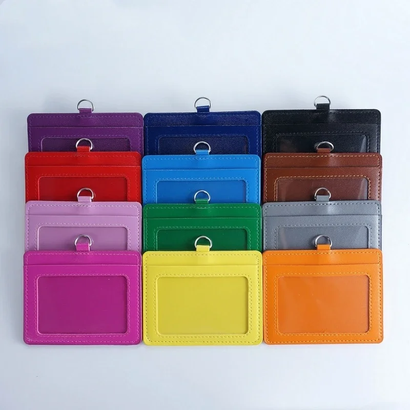 PU Leather ID Card Holder Horizon Style Student ID Pass Cover School Office Exhibition Badge Holder Porta Credencial Id Card