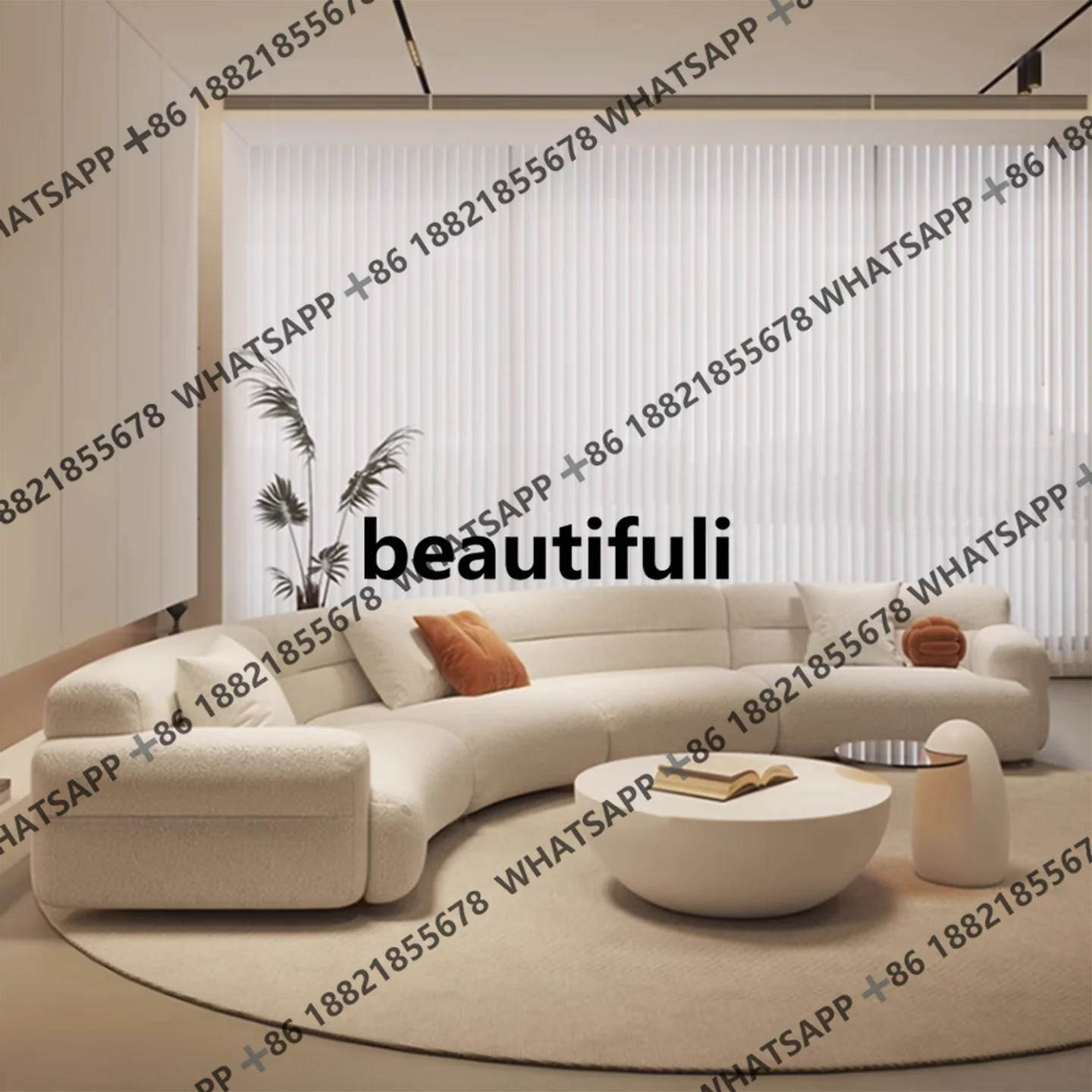 

Italian minimalist cream wind curved sofa living room size apartment modern simple light luxury straight row