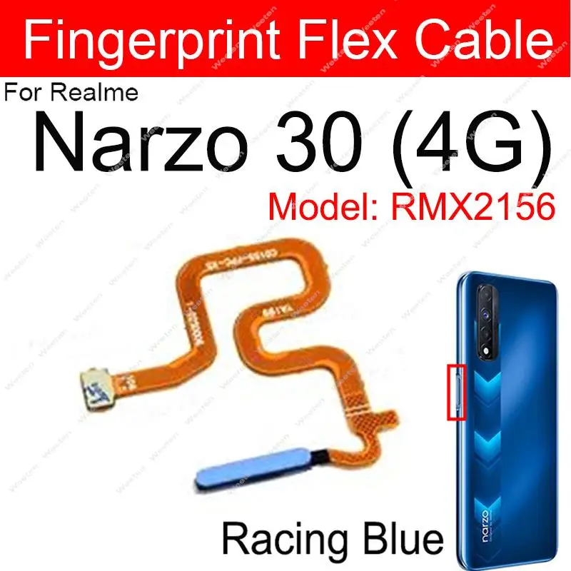 Fingerprint Sensor Flex Cable For Realme Narzo 10 20 30 Pro 4G 5G Power Button Home Unlock Touching Fingerpoint Parts