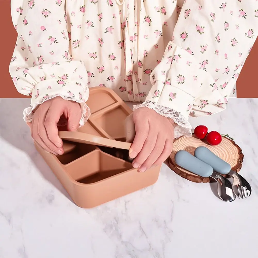 4 Compartment Silicone Lunch Box Microwave Safe Japanese Style Food Container Leakproof High temperature resistant