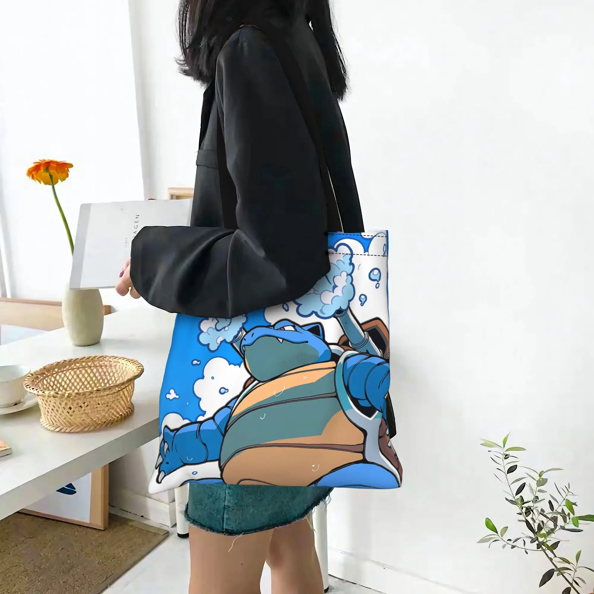 Customized pokemon Women's Bag Shopping Bag Reusable Double Sided Canvas Tote Bag Shoulder  Handbag
