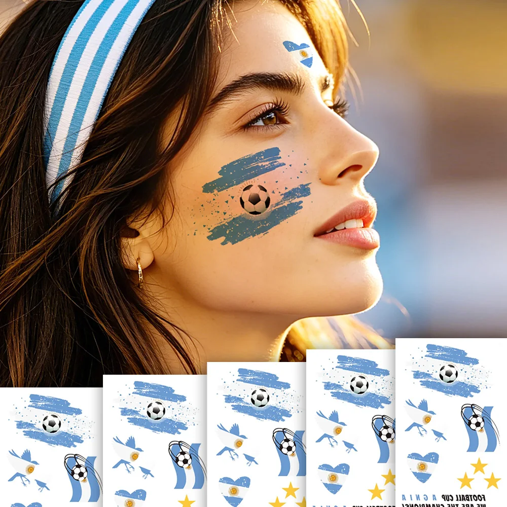 6 Sheets Argentina Football Temporary Tattoos, Sports Event National Flag Tattoos, Soccer Fans Game Day Face Arms Decor Stickers - view 3