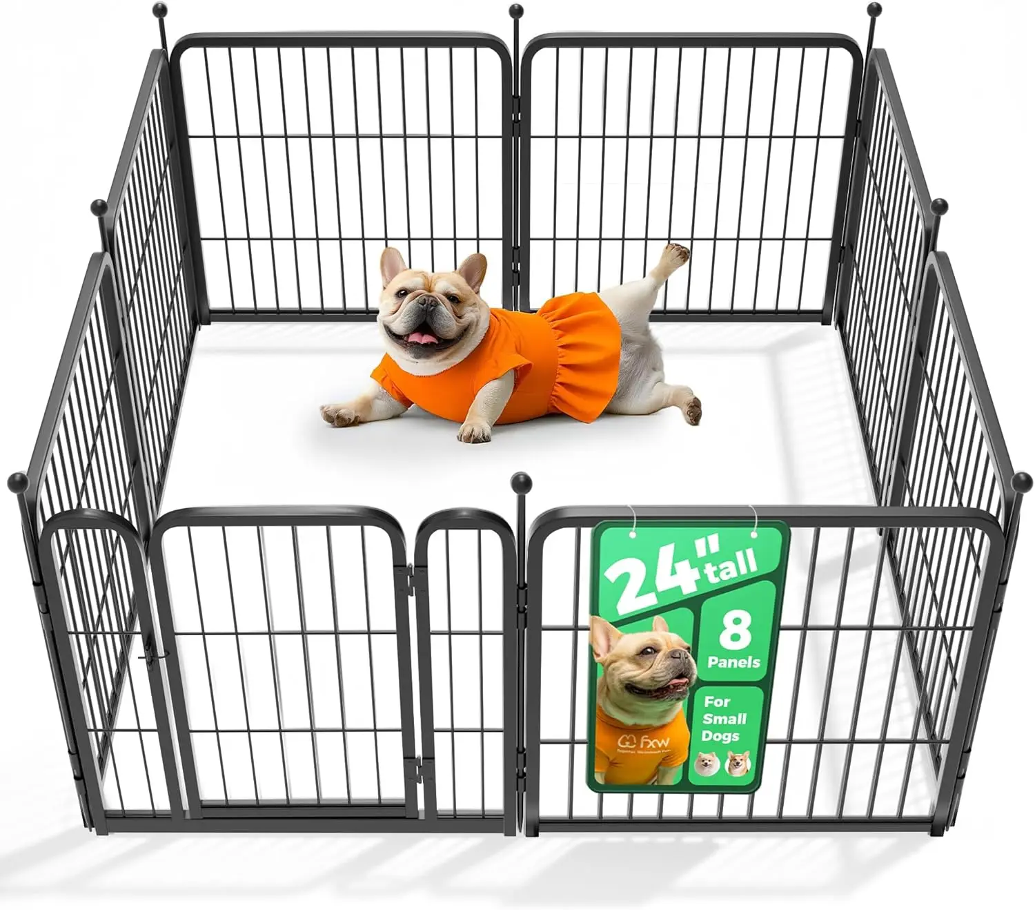 

Rollick Unleashed Dog Playpen for Indoor, Yard, RV Camping, 24 inch 8 Panels for Small and Puppy Dogs, Black