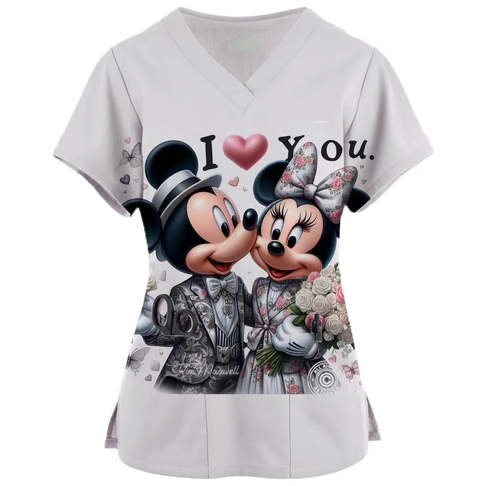 Disney Mickey Stitch Print ​medical uniforms women Nurse Accessories Clinical Uniform Dentist work blouse vet spa Scrub Tops ﻿