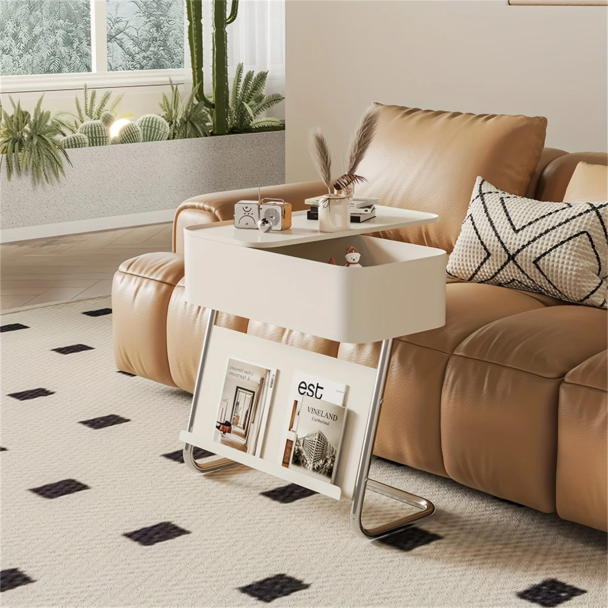 Z Shaped Side Table With Storage, Modern Couch Tables That Slide Under, Small Z Shaped End Table For Couch, Metal Z Table With W