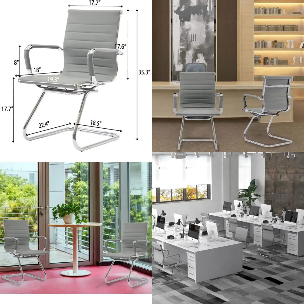 Oice Ergonomic Leather Executive Chair with Back Support, Heavy Duty, Set of 2 (Grey)