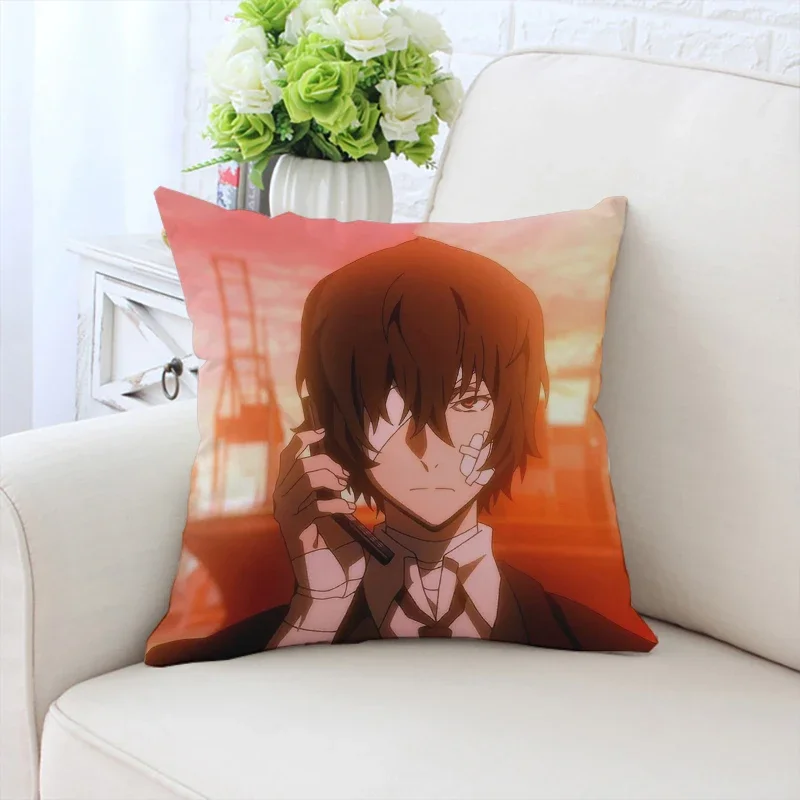 45x45 Pillow Cover Anime S-Stray Dogs Printed Sofa Cushion Cover Chair Cushion Headrest Customized Gift