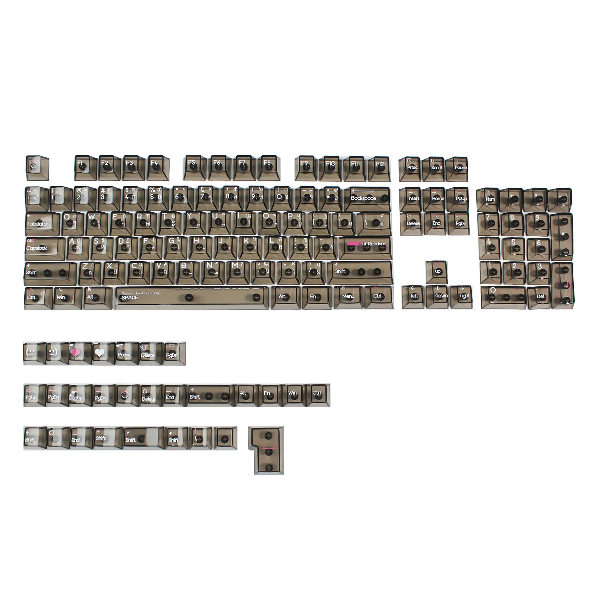 

132 клавиши тайские колпачки для клавиш, прозрачный ПК, УФ-принт, высота вишни, черный, красный, фиолетовый, для механической клавиатуры AULA F75 Game Anne Pro 2