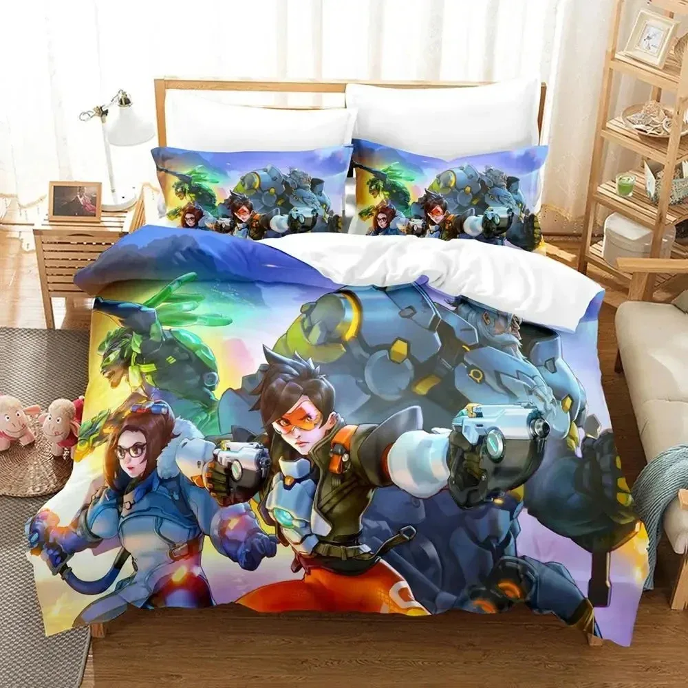 

3D Print Overwatch 2 Bedding Set Duvet Cover Bed Set Quilt Cover Pillowcase Comforter king Queen Size Boys Adult Bedding Set