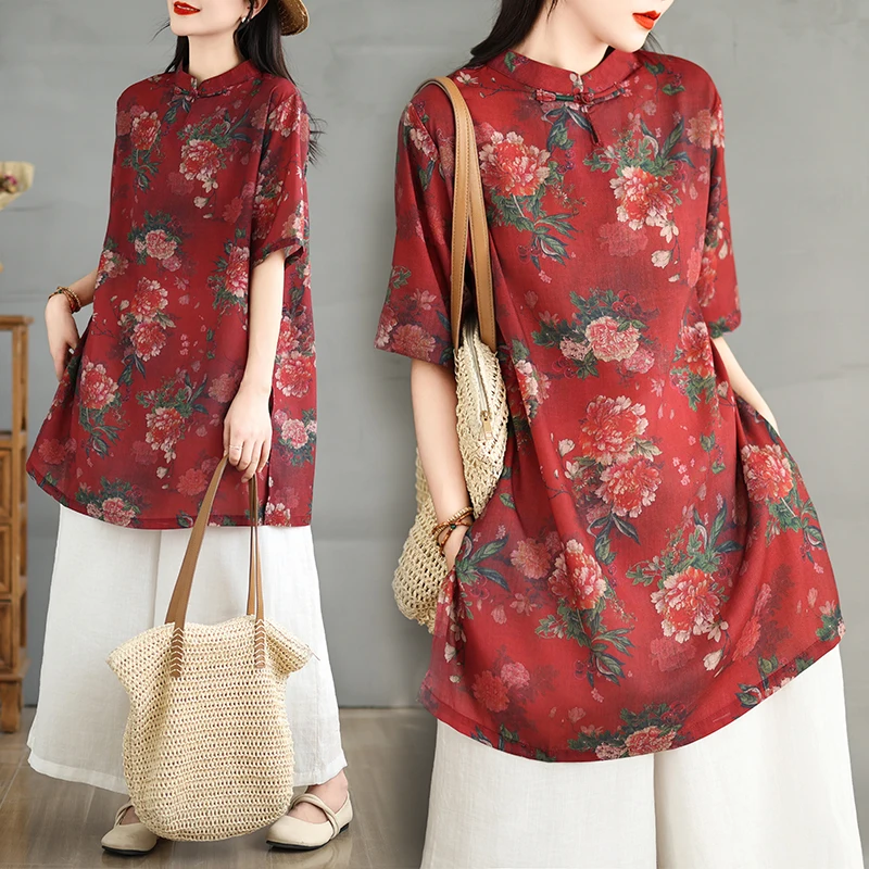 

Художественный хлопковый льняной костюм на пуговицах с принтом, летний винтажный этнический костюм миди длиной до пола, топ, женская мода