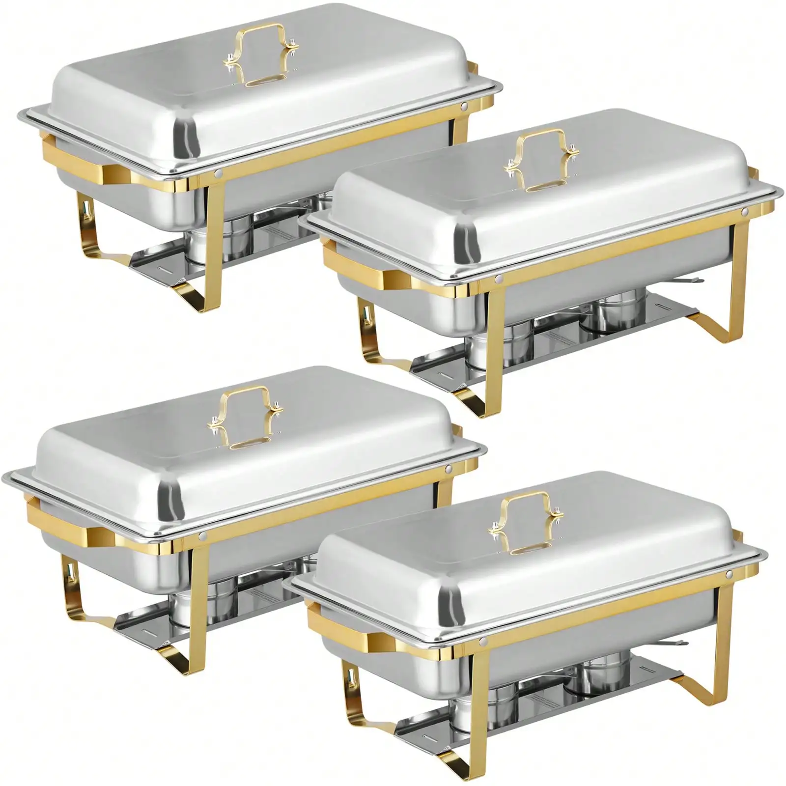 

8 Qt 4 Pack Stainless Steel Rectangular Chafing Dishes Buffet Set W/Foldable Leg