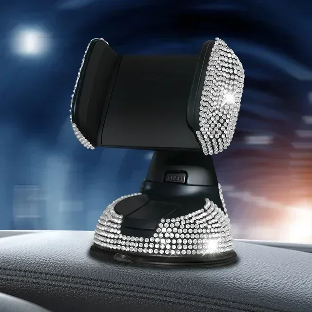 Rhinestone Crystal Auto Telefoonhouder Telefoonbevestiging Roze Flexibele Tafelstandaard Bling Autoaccessoires Interieur voor Vrouwen