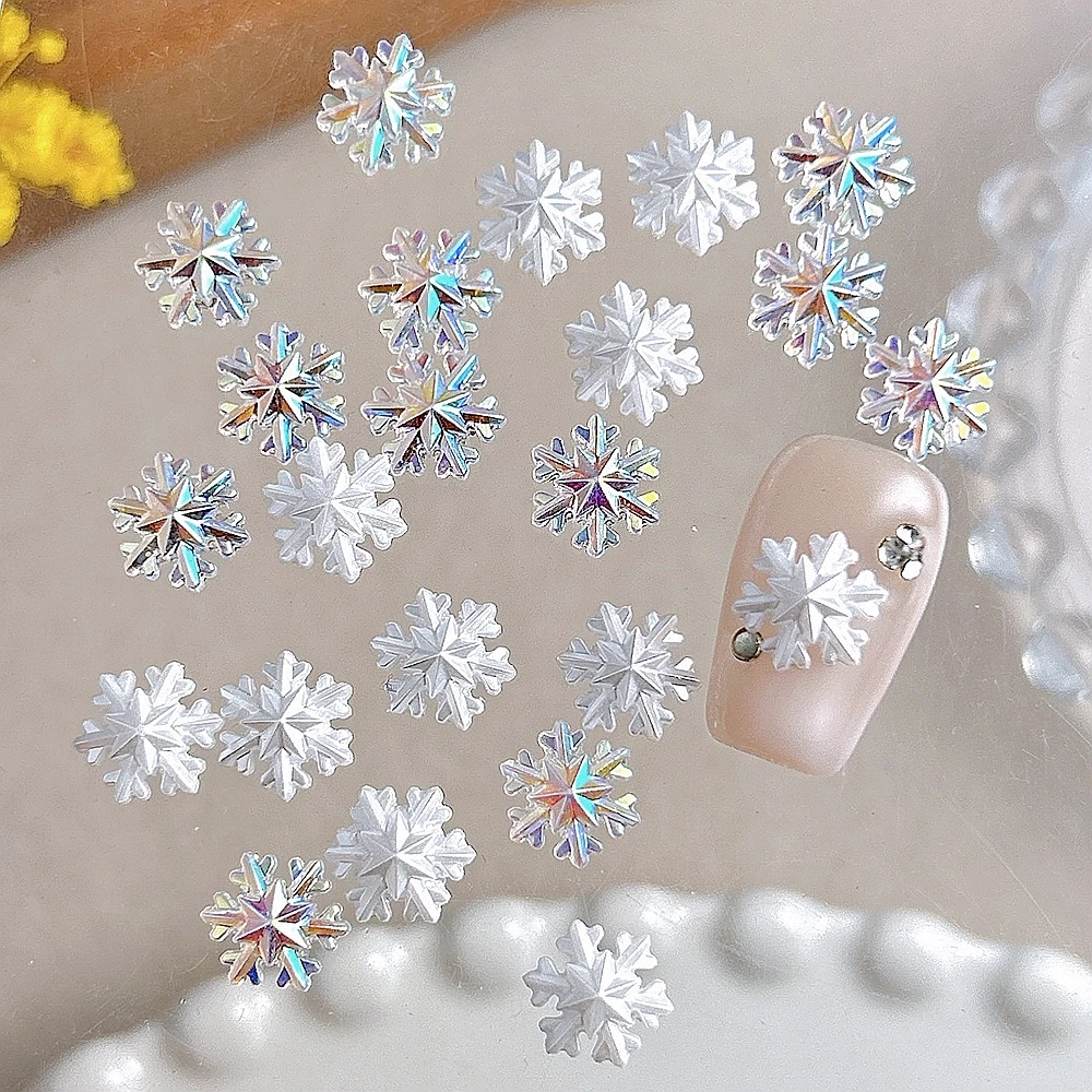 

50PCS 3D Acrylic Nail Art Snowflake Charms Snow Accessories Parts For Winter Nail Decoration Design Manicure Supplies Material