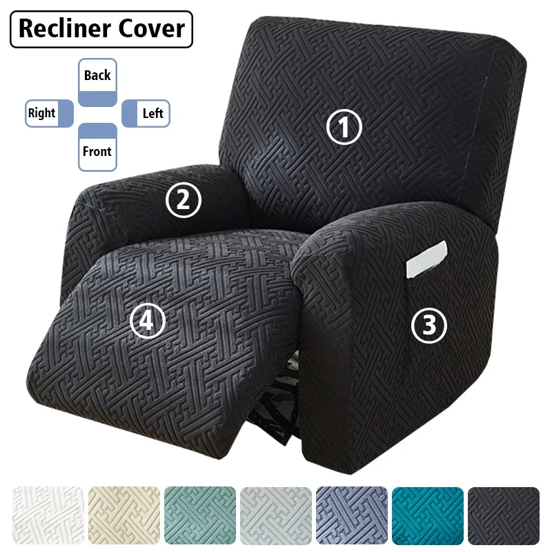 Thicken Recliner Sofa Cover Stretch Jacquard Single Armchair Sofa Relax Functional Sofa Slipcover Non-Slip 4 Pieces/set