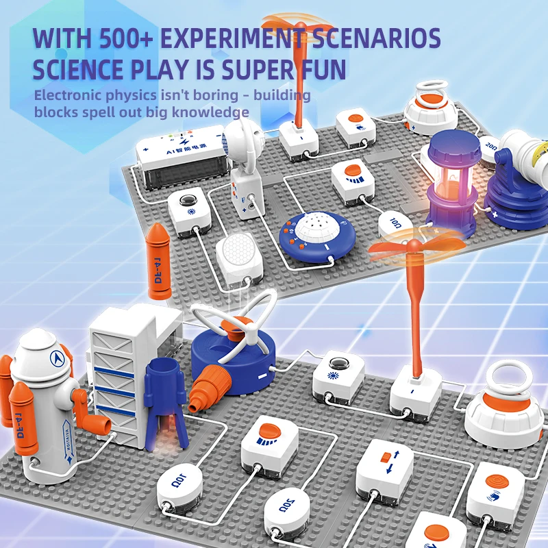 مجموعة مكعبات بناء الدوائر الإلكترونية STEM، لعبة تعليمية للتحكم الصوتي بالذكاء الاصطناعي، تجربة علم الفيزياء DIY للأطفال من سن 6 إلى 12 عامًا #3