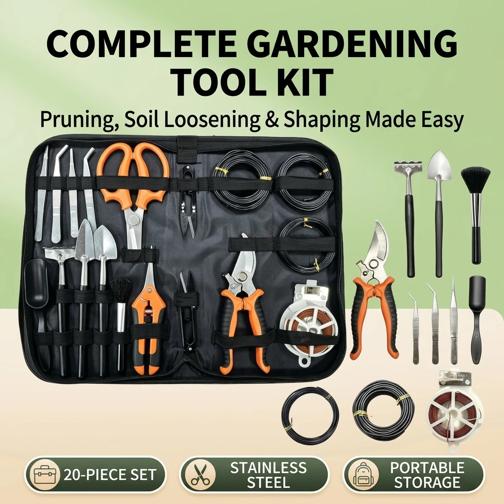 Bonsai Garden Tool Kit Stainless Steel Pruning Shears Succulent Plant Care Set with Storage Bag