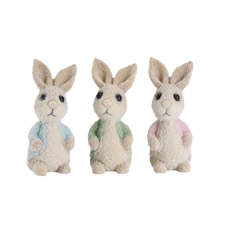 

3Pcs Easter Day Bunny Decor Cute Cartoon Handmade Figurines For Easter Decor Gift