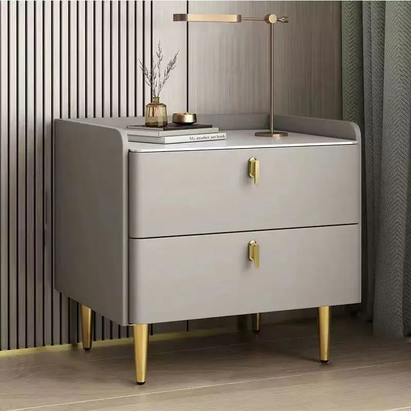 

Light Luxury Leather Nightstand Modern Night Stand Bedside Table Wooden Modern Nightstands for Bedroom