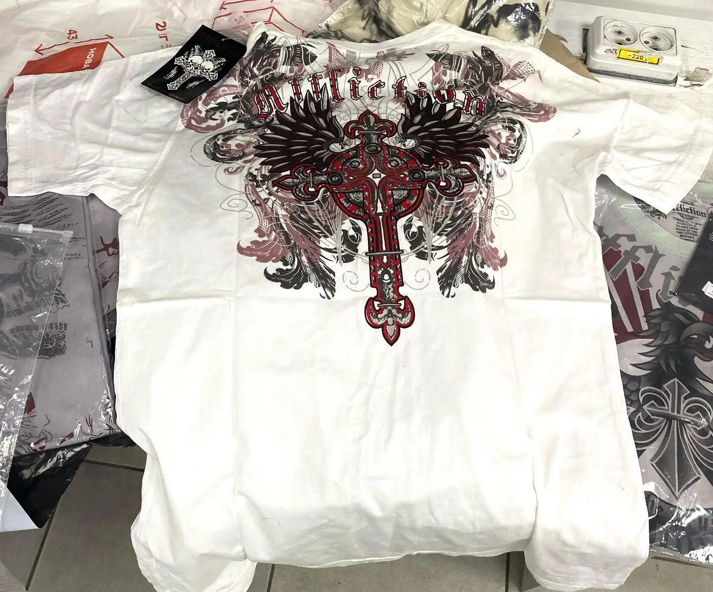 Y2K Summer Affliction Red Black Wings Printi T Shirt Gothic Series High Street Cotton Loose Short Sleeves Rebellious Collocation