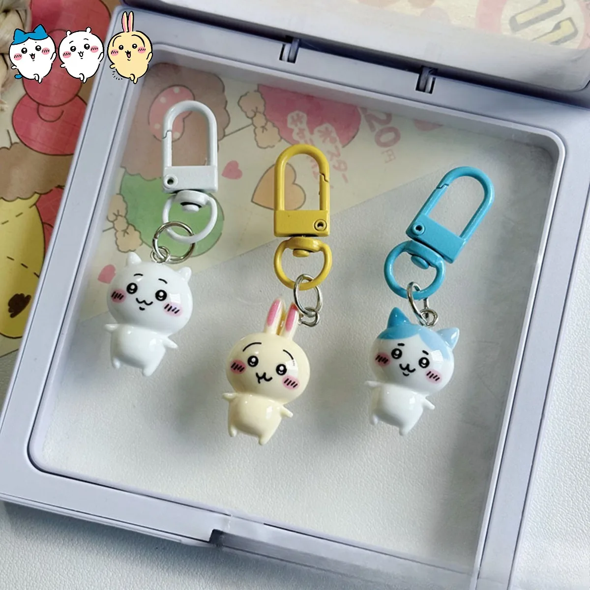 

3pcs Cartoon Chiikawa Hachiware Usagi Accessories Resin Cute Keychain Set Small Gift Girls Cute Student Bag Hanging Gifts
