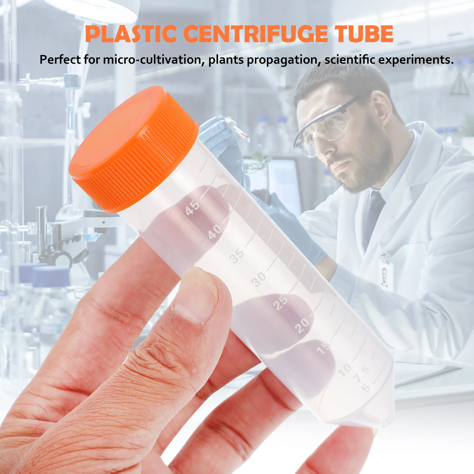 

50pcs 50ml Plastic Tubes Conical Bottom Lab Test Tube Vials High Transparency Chemical Resistance