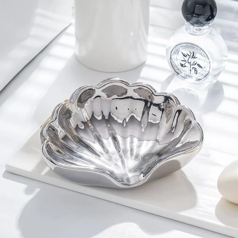 Shell Portable Soap Dishes Ceramic Creative Fashion Home Bathroom Accessories Desk Organizer Waterproof Drain Rack Dish Drainer