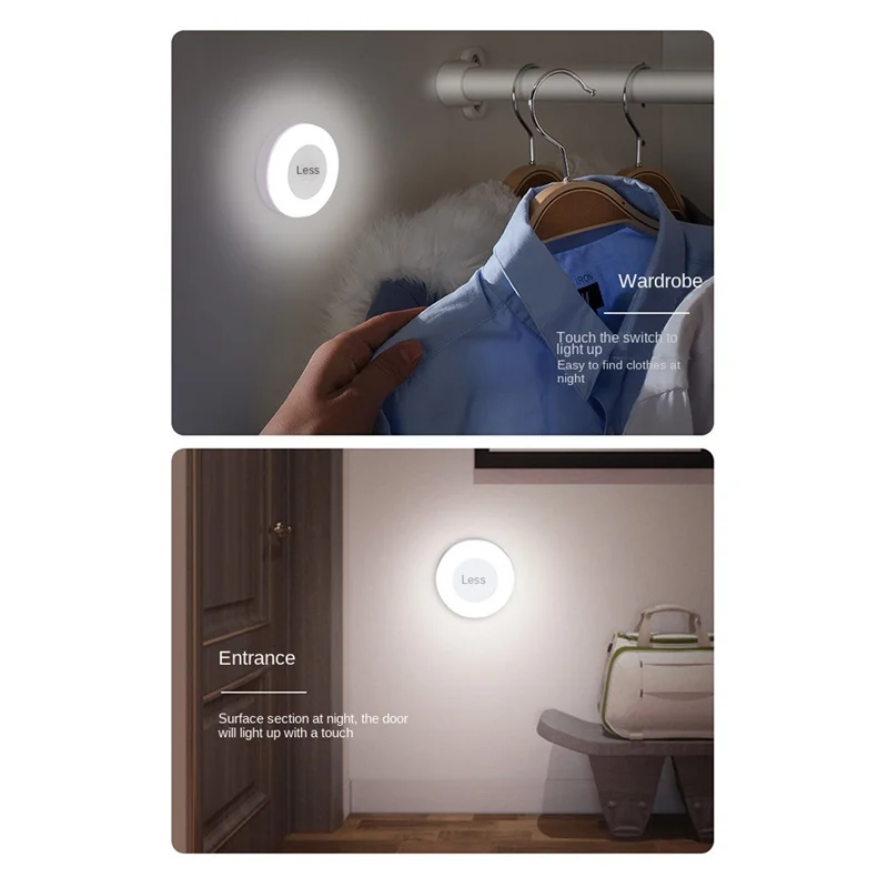 LED Touch Sensor Night Lights 3 Modes Magnetic Base Wall Light USB Rechargeable Round Portable Dimming Soft Light-AT64