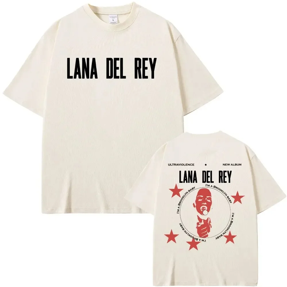 Singer Lana Del Rey Ultraviolence Album Double Sided Print T-shirt Men Women Hip Hop Casual Tees Unisex Vintage Oversized Tshirt