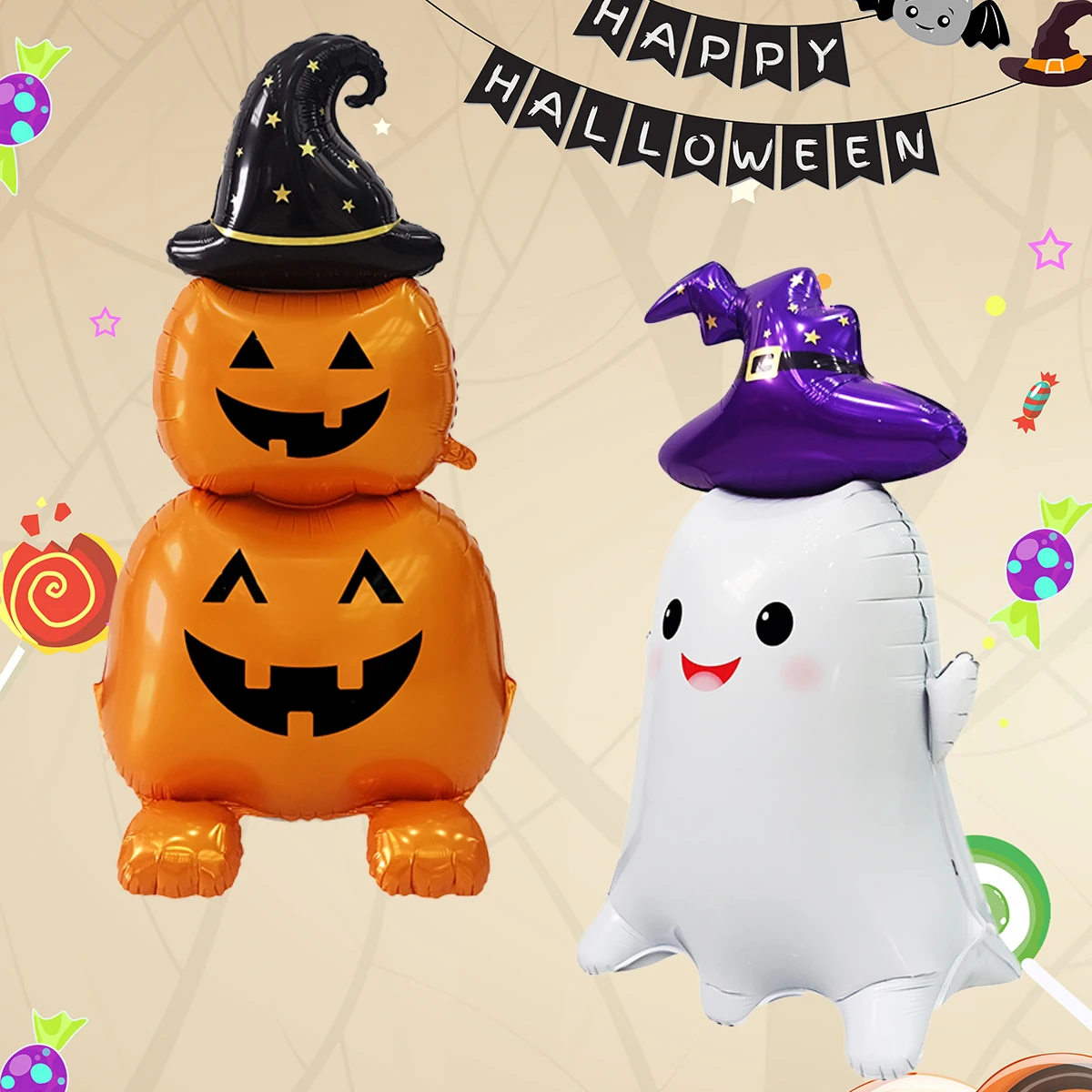 60 Zoll Ständer Halloween-Thema Kürbis Geisterform Folienballons Halloween-Dekorationen