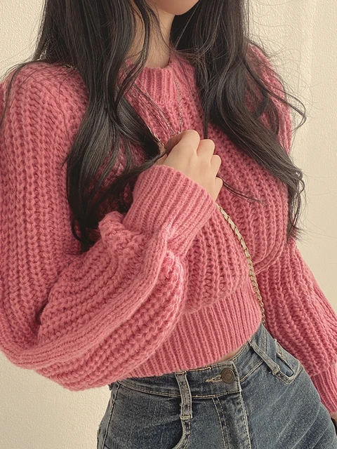 Loose Vintage Harajuku Lantern Long Sleeve Women Sweater Korean Autumn Winter Knitwear Soft Warm Tops Chic Solid Femme Sweater 5