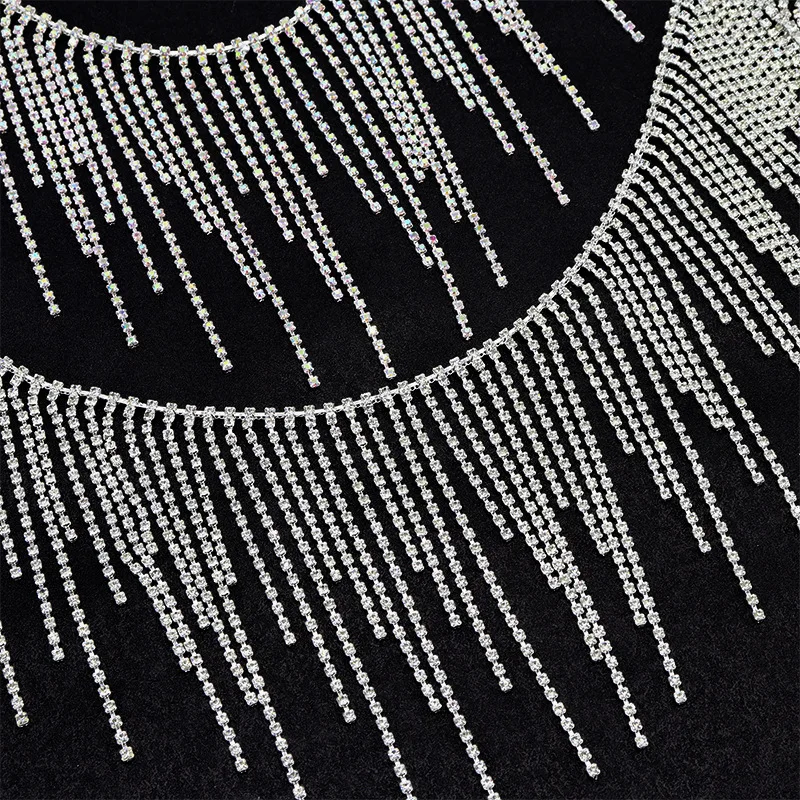 

Rhinestone long Fringe Trim bling AB Beaded Trim Irregular Rhinestone Tassel Chain for Jeans Clothing Accessories DIY Decoration