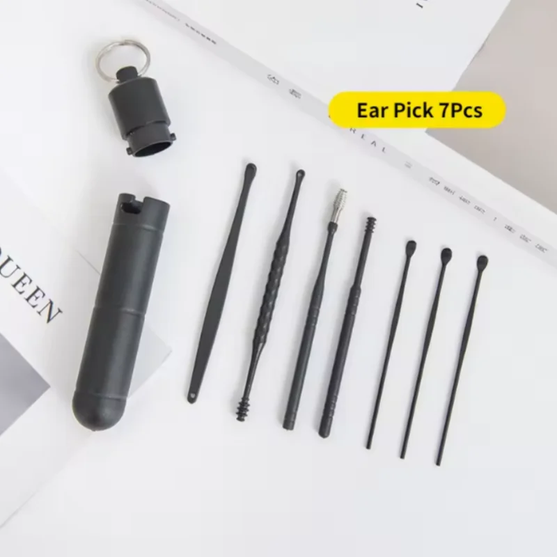 7PCS Ear Cleaner Earwax Removal Tool ABS Earpick Curette Reusable Ear Cleaning Wax Remover Spring Spoon Ear Pick Cleanser Care
