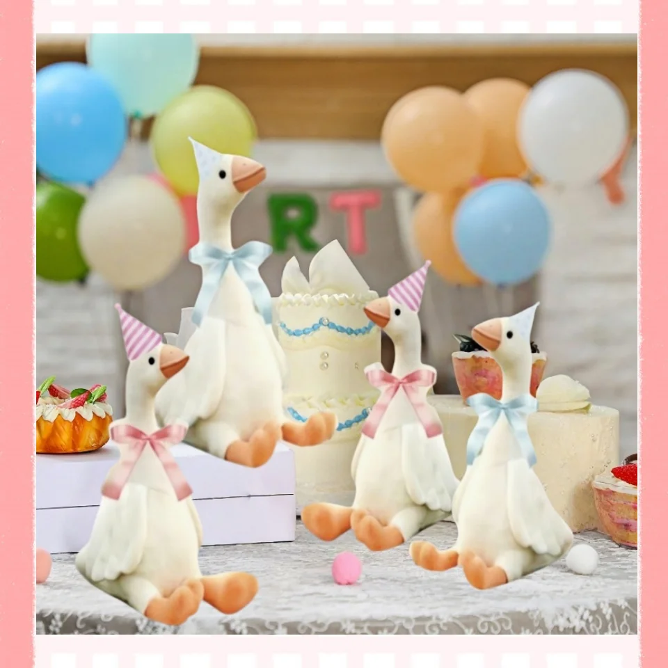 6/16er-Set Adopt A Goose Party-Geschenk, 11,8 Zoll großes Gänse-Kuscheltier, eine lustige Gans mit Mini-Hut und Schleife für Babyparty und Geburtstag – Detail 3