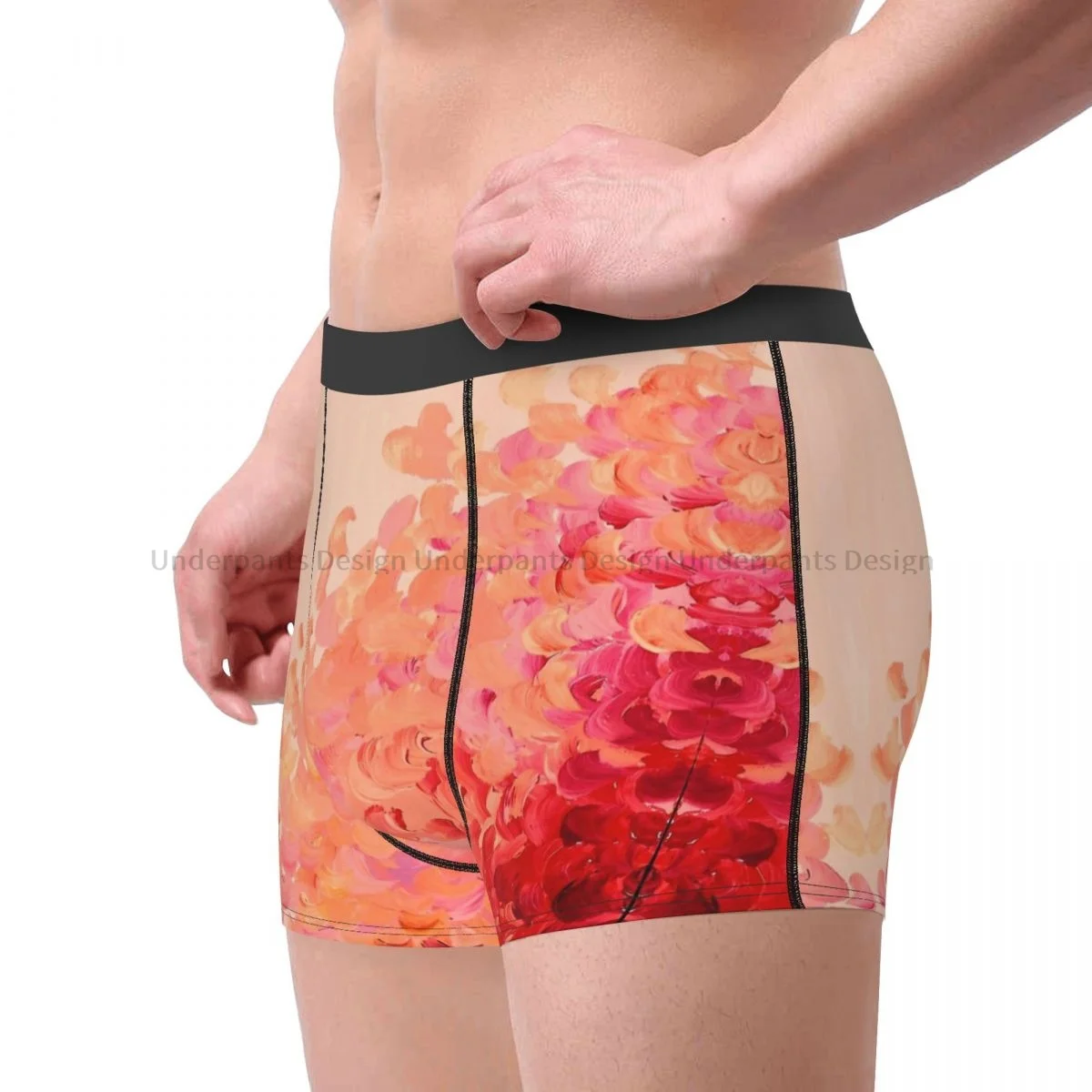 CREATION IN COLOR CORAL PINK Pretty Girly Ombre Waves Sea Splash Abstract Acrylic Panties Men's Underwear Shorts Boxer Briefs