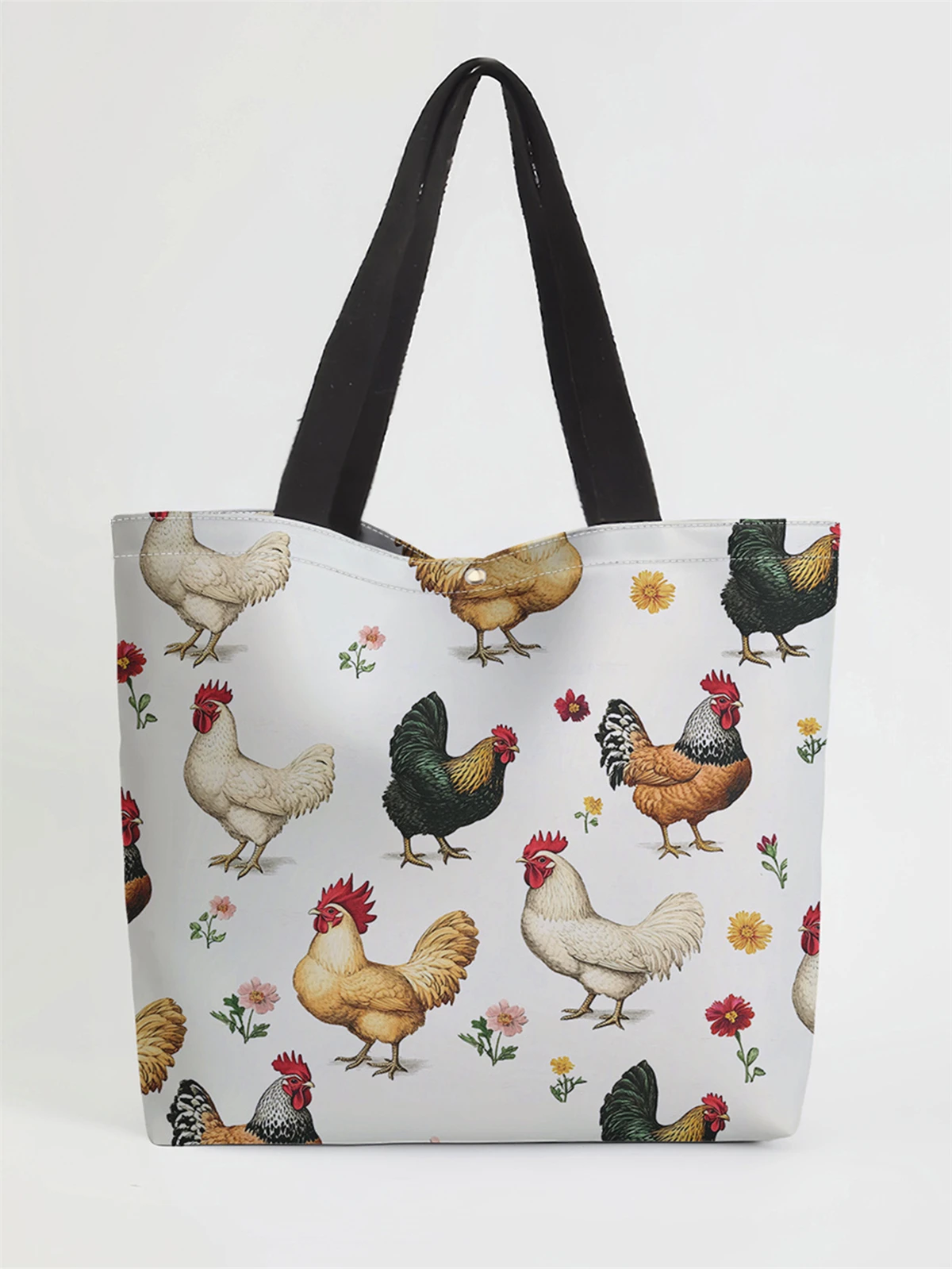 

1pc，Hen print pattern handbag, reusable fashionable handbag, multifunctional handbag, printed canvas shopping bag