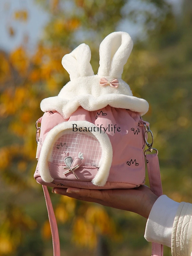 Winter Warm Outing Exquisite Bag Crossbody Backpack Cute Fleece-Lined Thick Pet Bag