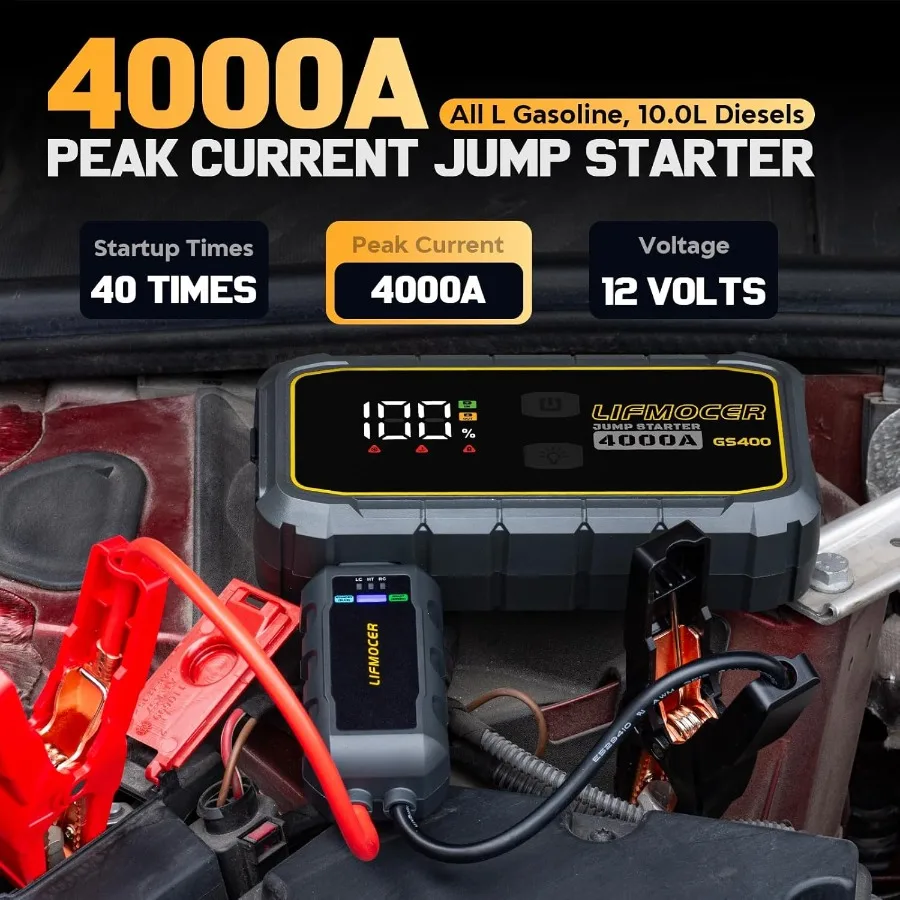 GS400 Jump Starter - 4000A High-Performance Portable Car Battery Jump Starter for Up to 12.0L Gasoline and 10.0L Diesel Engines