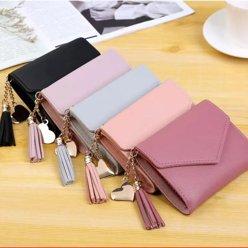 Female Small Wallet Case Bag for Women Mini Tassel Wallet Women Fashion Purse Short Mini Wallets Korean Students Lovely Purse