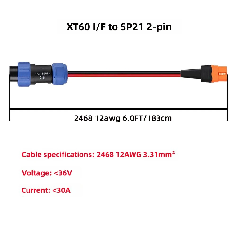 1 Piece XT60IF To SP21 Pure Copper 12AWG Power Cable For Landi Energy Storage Adapter Outdoor Connection Wire