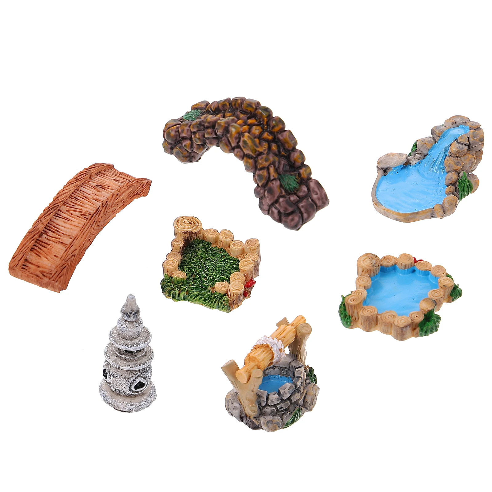 

7 Pcs Retro Resin Lawn Ornaments Mini Landscape Decor Durable Safe Garden Accessories Bridge Grass Statue