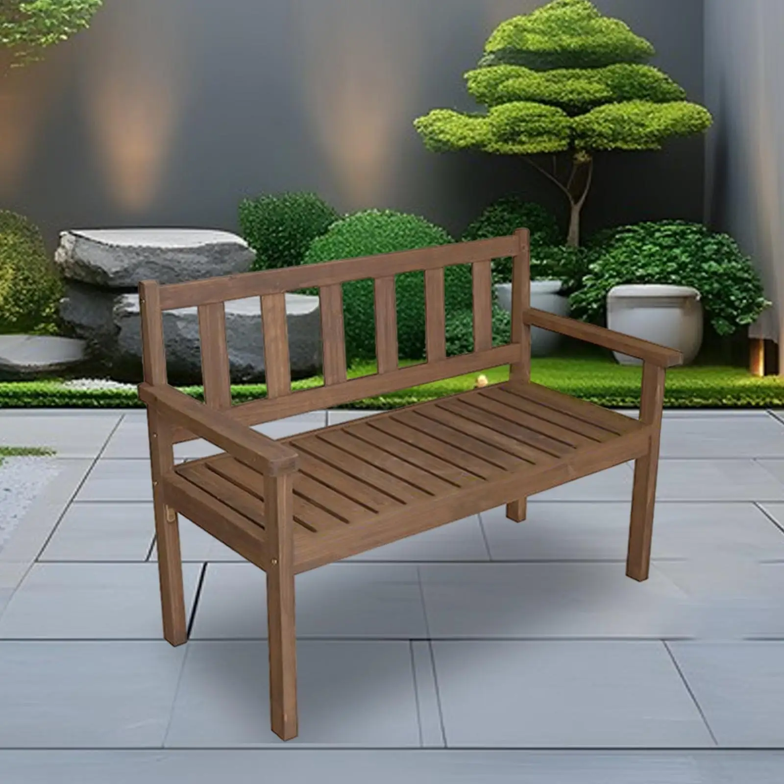 

Wood Bench Garden Bench W/ Backrest and Armrest 2 Seater Wooden Bench Outdoor Bench for Park Deck Front Porch Furniture Decor