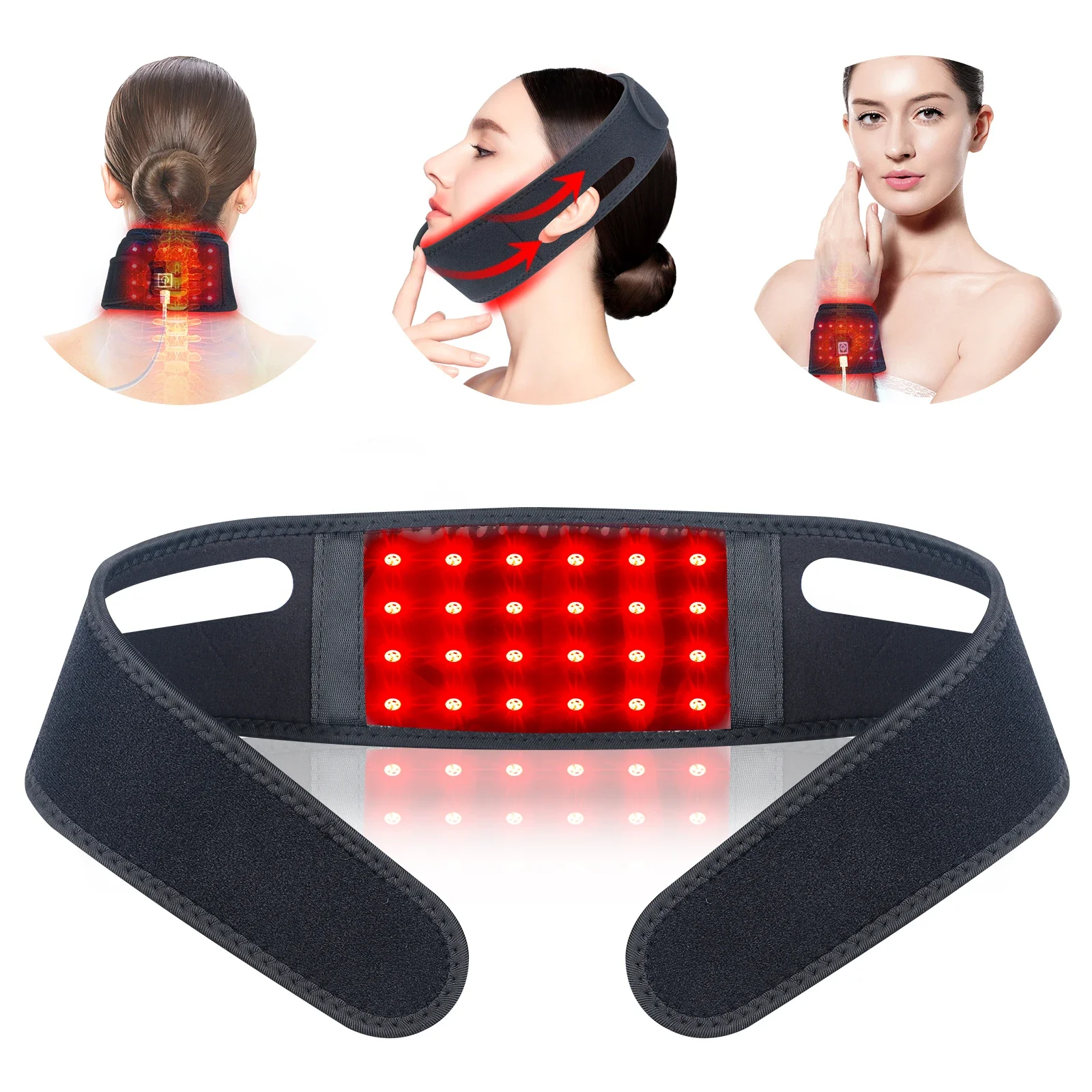 660 nm rotes Licht Infrarot 850 nm Stoff Kinn Hals Heimgebrauch Nackenheizgürtel Lifting Straffende Haut Hals Schmerzlinderung Wrap Hautpflege