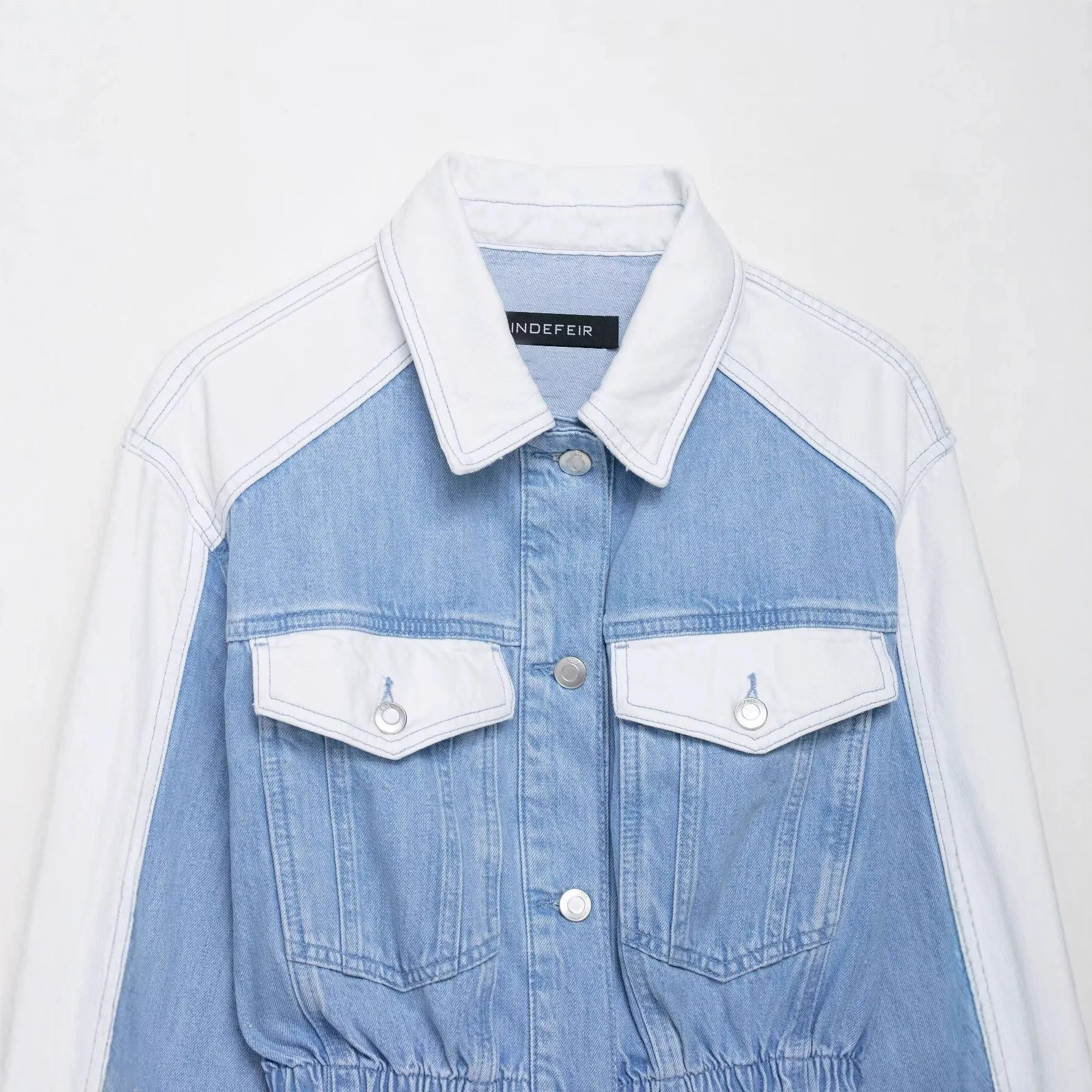 Faionable High-Waisted ort Denim Jaet Women's Slim Fit Patchwork Color Blo Outerwear Sli Autumn Collection