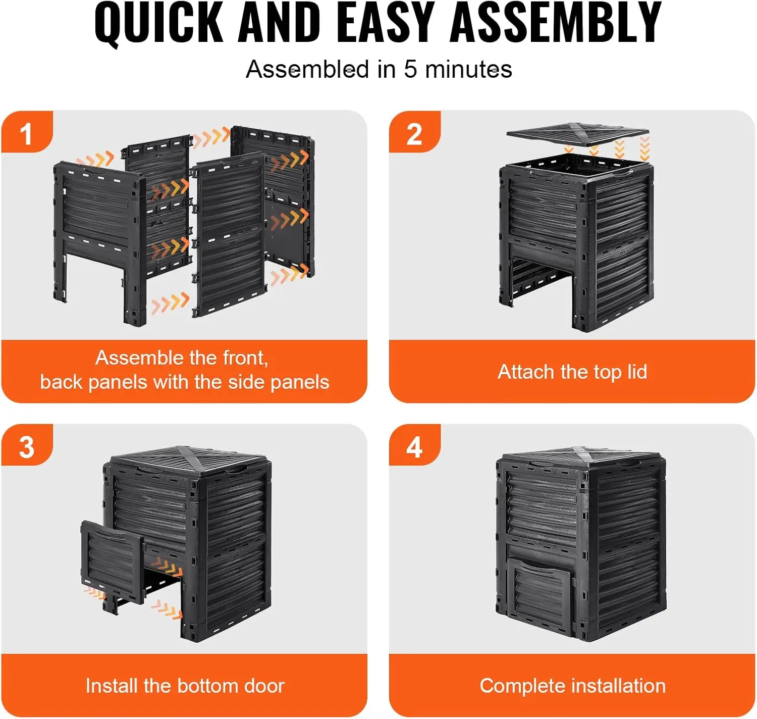سلة سماد خالية من مادة BPA سعة 80 جالونًا، مركب خارجي ذو سعة كبيرة مع غطاء وباب، سهل التجميع للتربة الخصبة #6