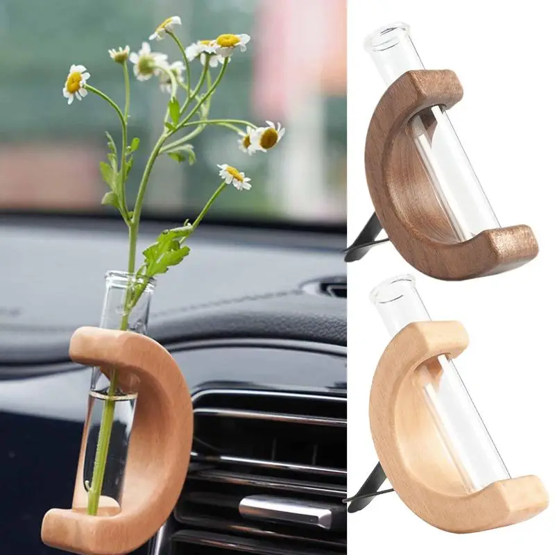 Car Vent Flower Vase Mini Glass Car Flower Vase Clip Fresh Plants Auto Air Vent Charm Elegant Portable Car Flower Planter Glass