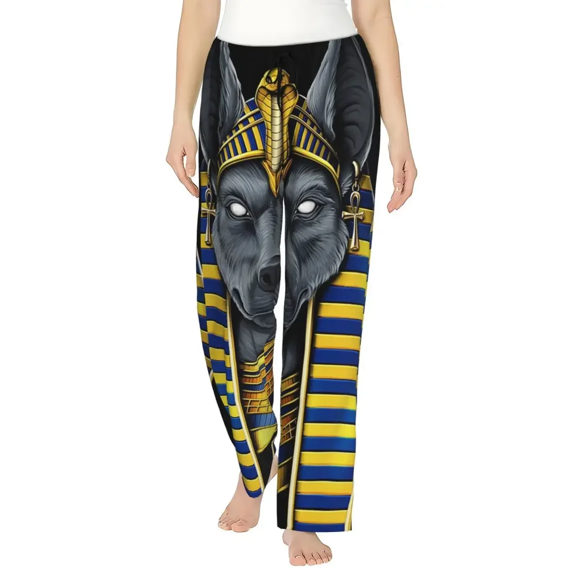 

Custom Egyptian God Anubis Women Pajama Pants Lounge Sleep Sleepwear Bottoms with Pockets