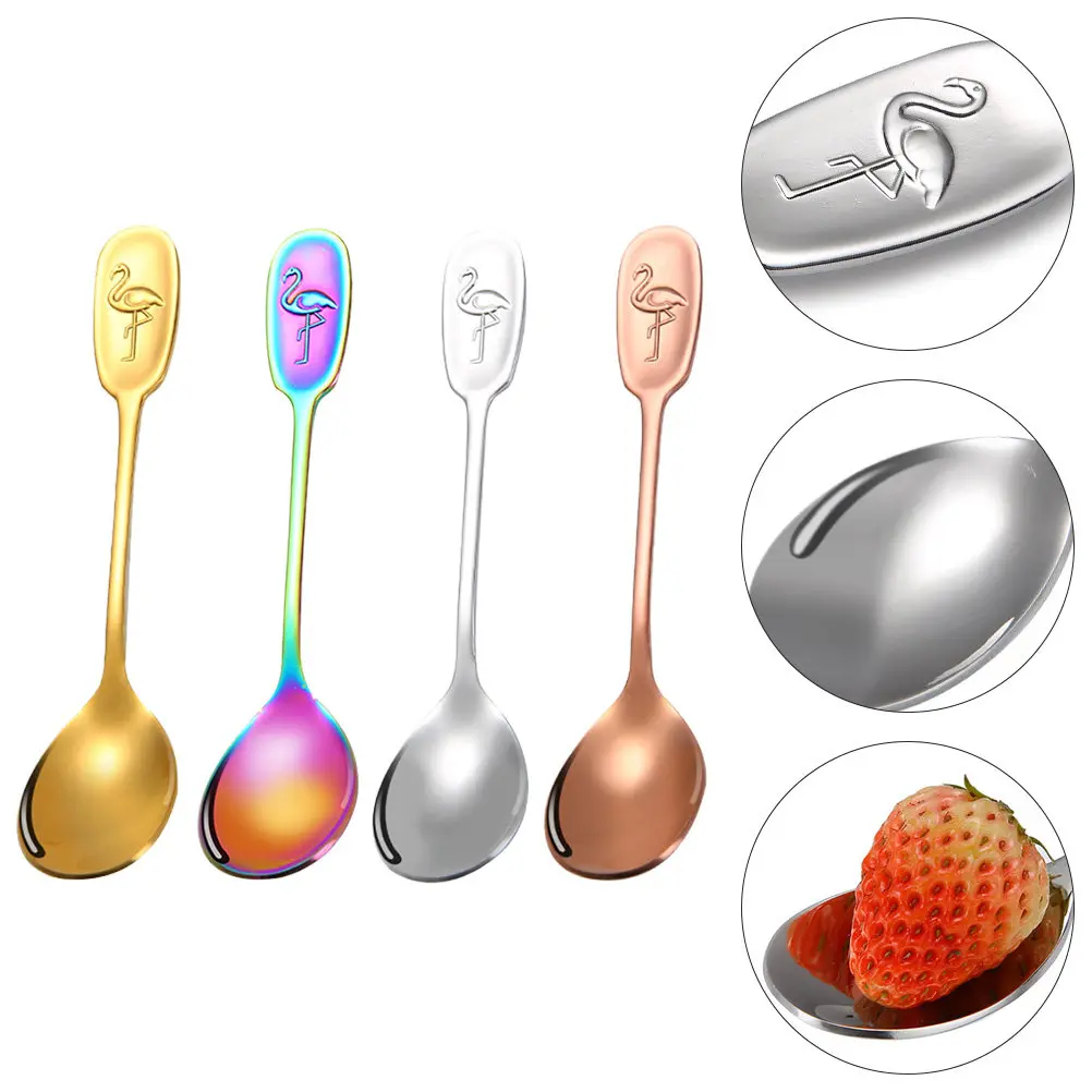 4Pcs Stainless Steel Coffee Spoons Dessert Mixing Spoons Ice Cream Spoon Cake Spoon Juice Teaspoon Dishwasher Safe Smooth