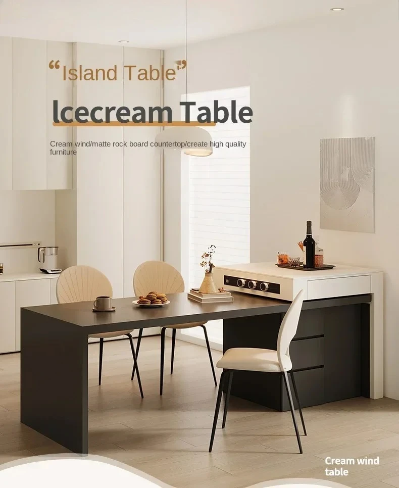 

BXL cream wind pure black rock slab middle island table integrated multi-function retractable